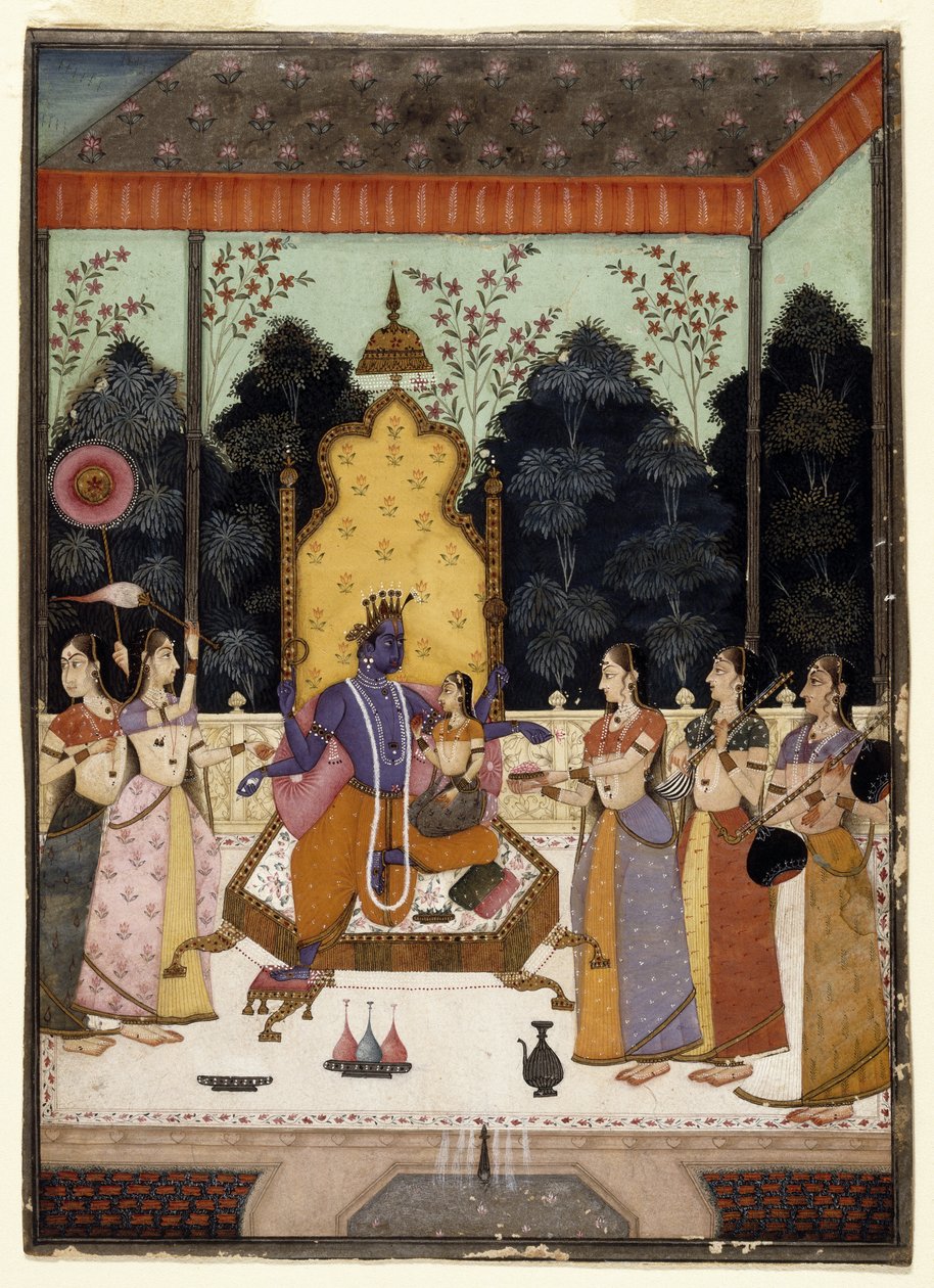 Vaikuntha Darshana, ca. 1710-15 (wc, gull og sølv på papir) av Murad and Lupha Murad and Lupha