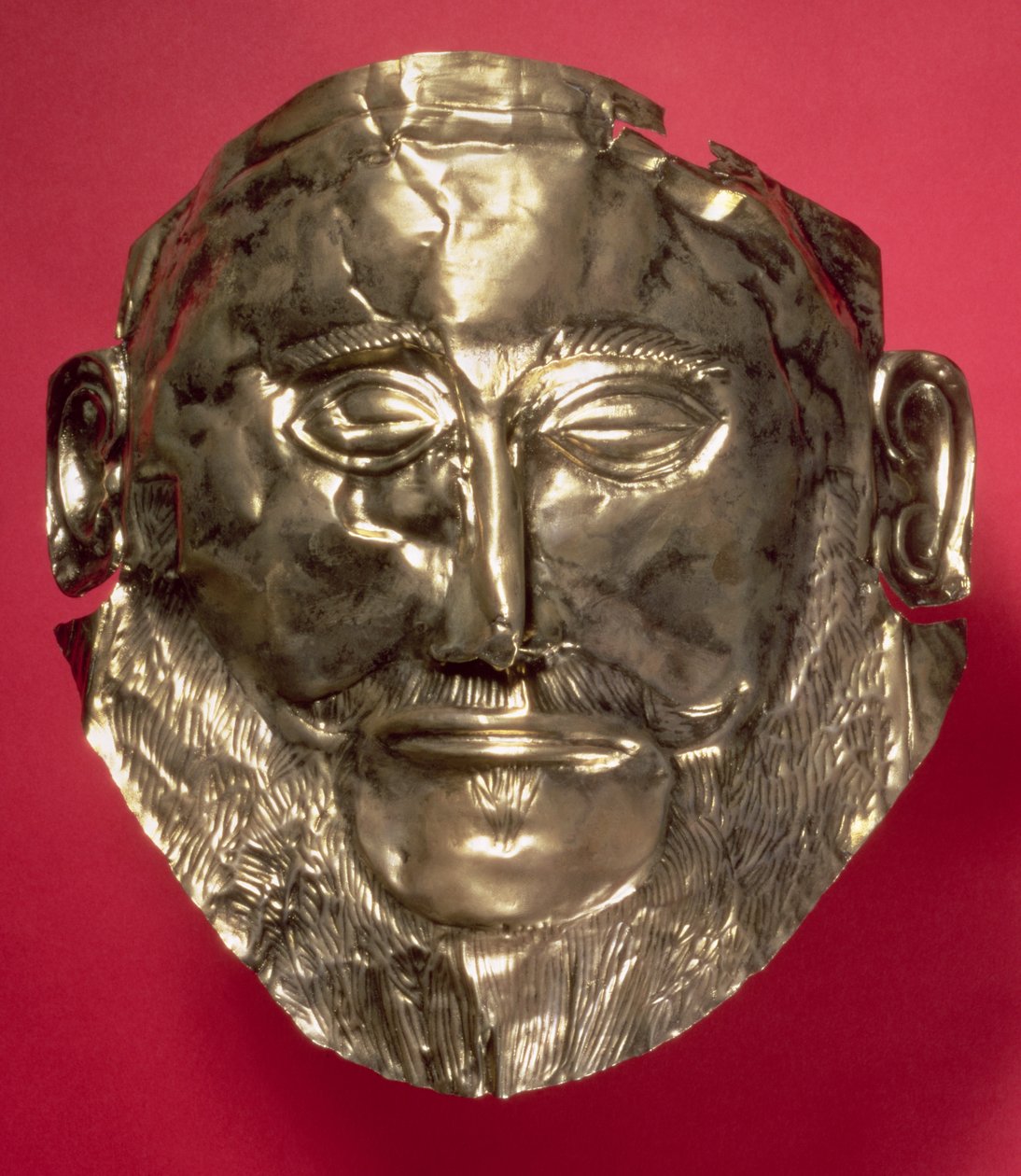Replika av masken til Agamemnon, mykensk, ca. 1500-tallet f.Kr. (gull) av Mycenaean