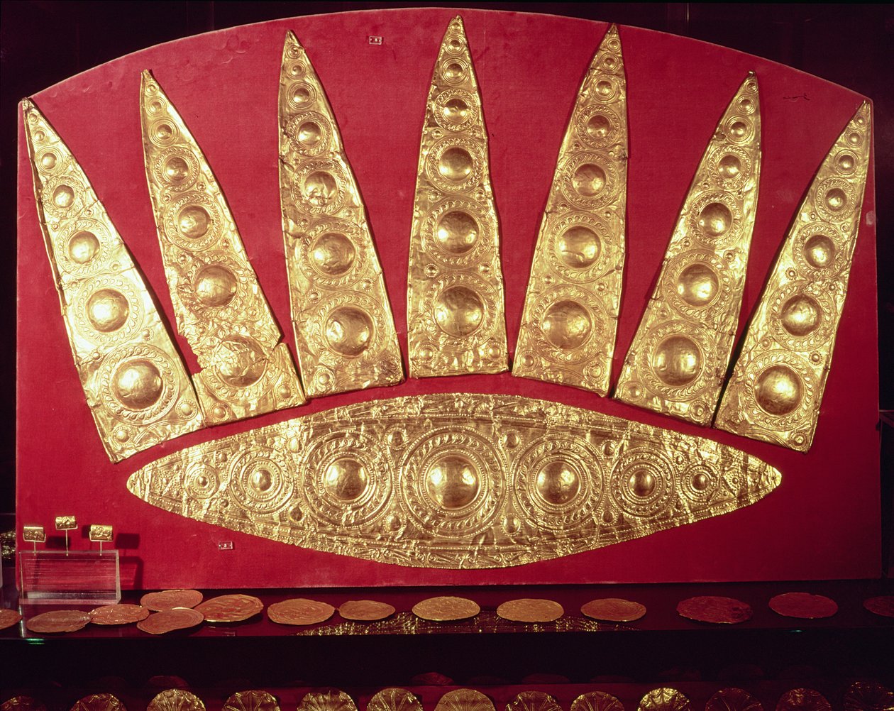 Tiara fra grav III, gravsirkel A, Mykene, ca. 1500-tallet f.Kr. (gull) av Mycenaean