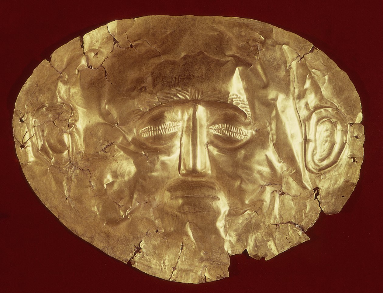 Dødsmaske fra Royal Tomb IV, Mykene, ca. 1580-1550 f.Kr. (gull) (se også 37385) av Mycenaean