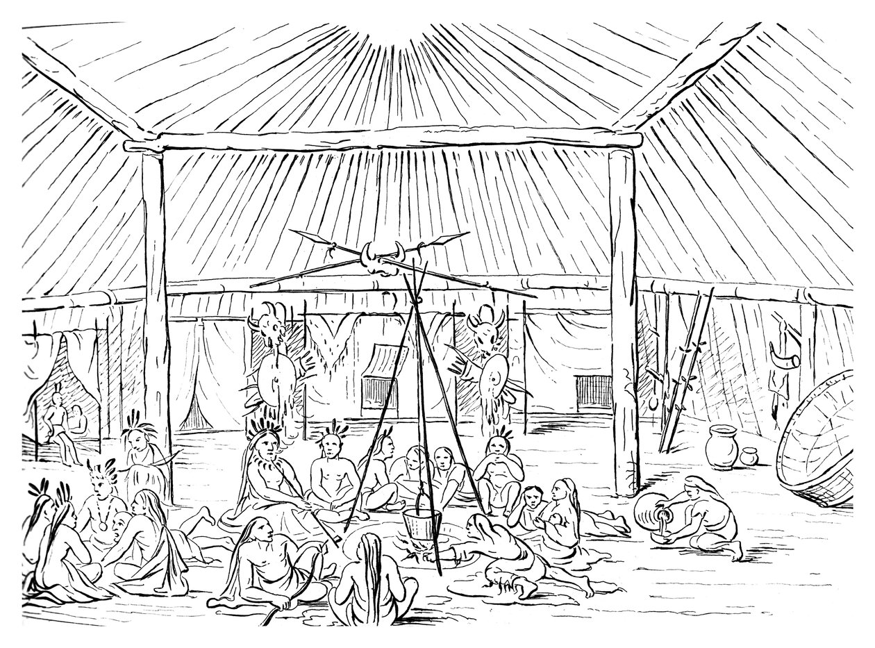 Interiør i en tipi, 1841. av Myers and Co
