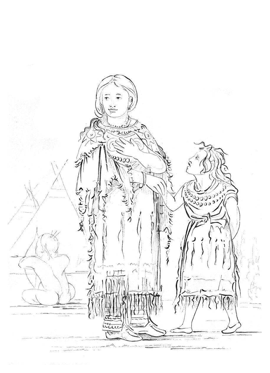 Indiansk kvinne og barn, 1841. av Myers and Co