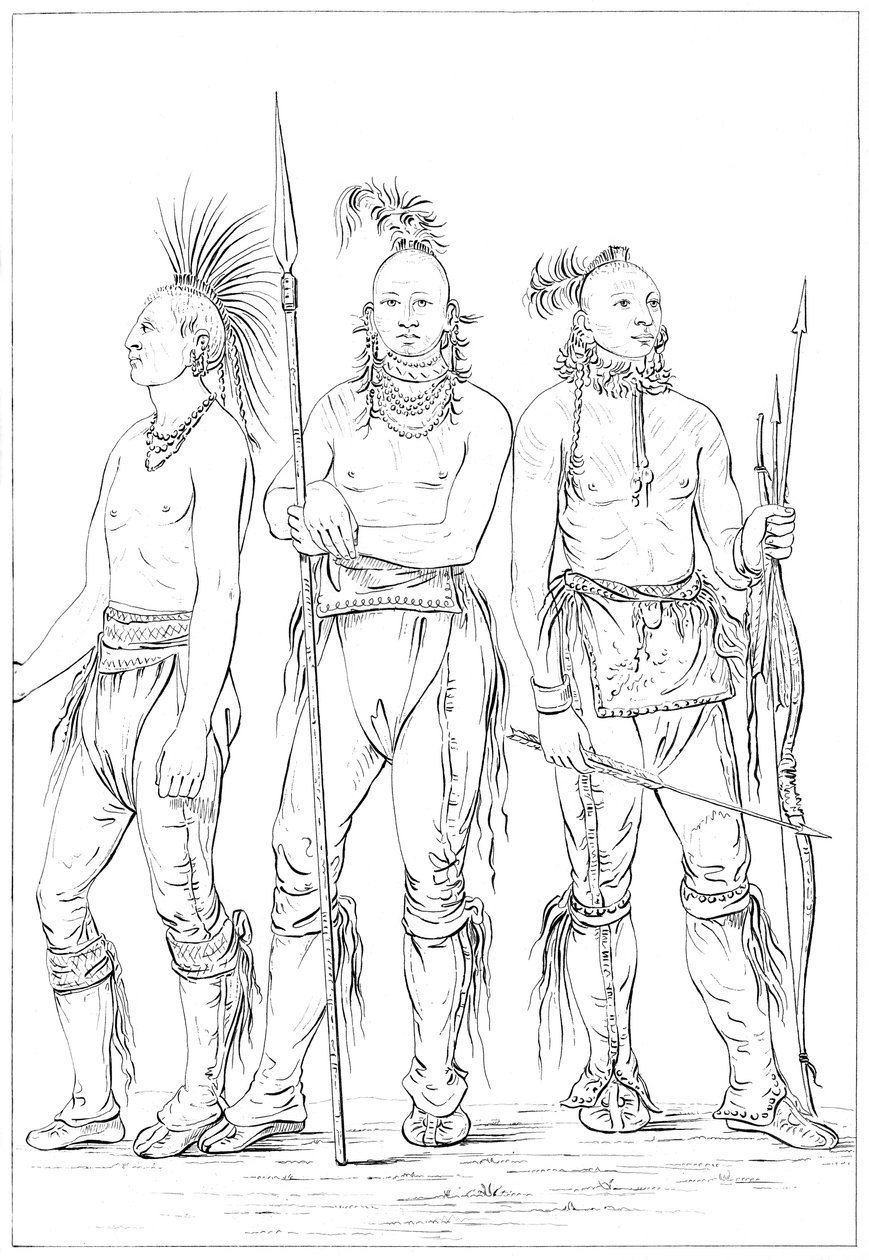 Three Osage braves, 1841. av Myers and Co