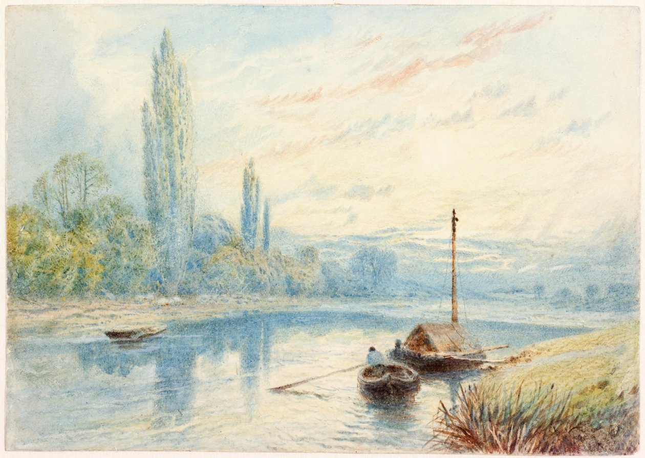 River Scene (kroppsfarge og wc på papir) av Myles Birket Foster
