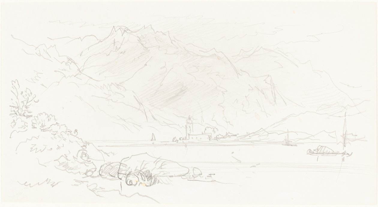 Innsjø i et fjellaktig landskap av Myles Birket Foster