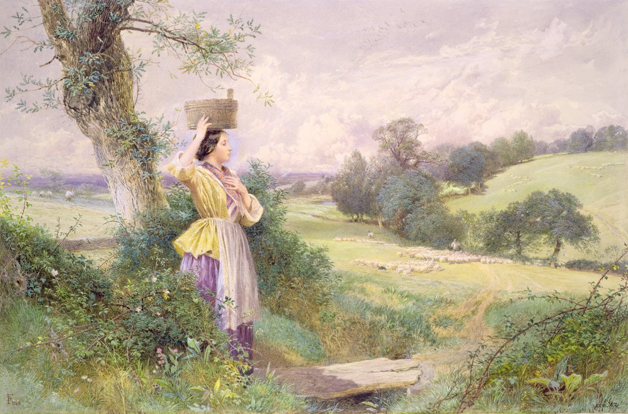 The Milkmaid, 1860 (wc på papir) av Myles Birket Foster