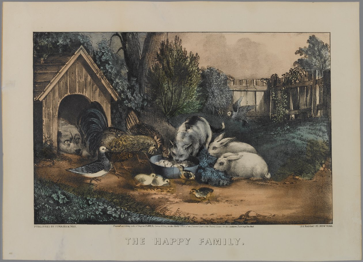 The Happy Family (håndfarget litho) av N. and Ives, J.M. Currier