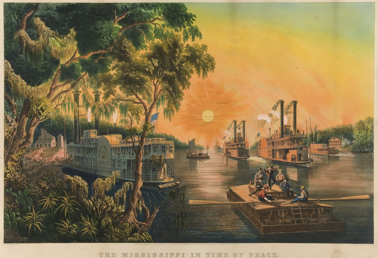 Mississippi i fredens tid, 1865 av N. and Ives, J.M. Currier