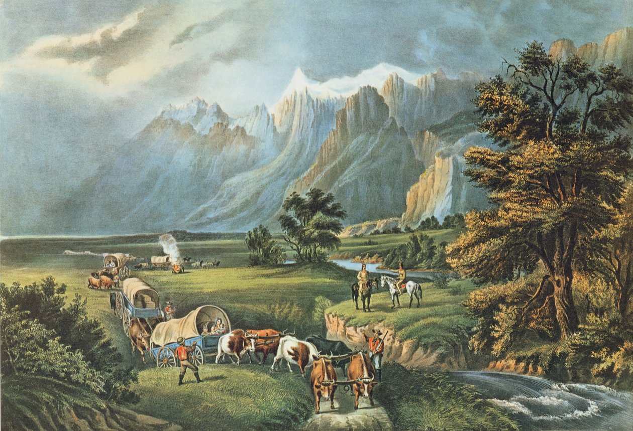 Rocky Mountains: Emigrants Crossing the Plains, 1866 av N. and Ives, J.M. Currier
