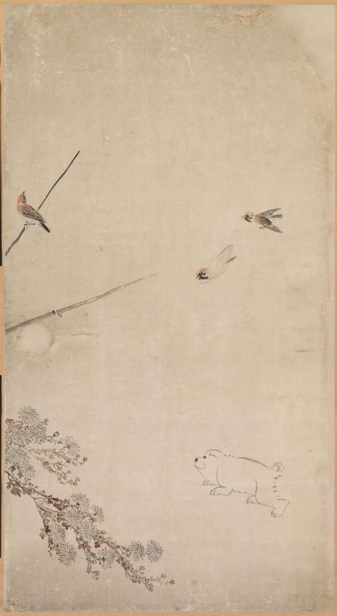 Valper, spurver og krysantemum, 1754-1799. av Nagasawa Rosetsu