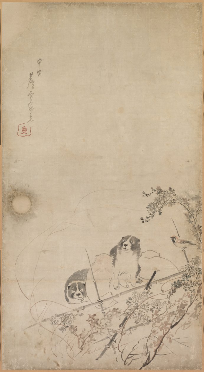 Valper, spurver og krysantemum, 1754-1799. av Nagasawa Rosetsu