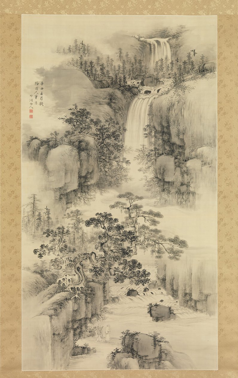 Landskap med foss, 1841. av Nakabayashi Chikuto