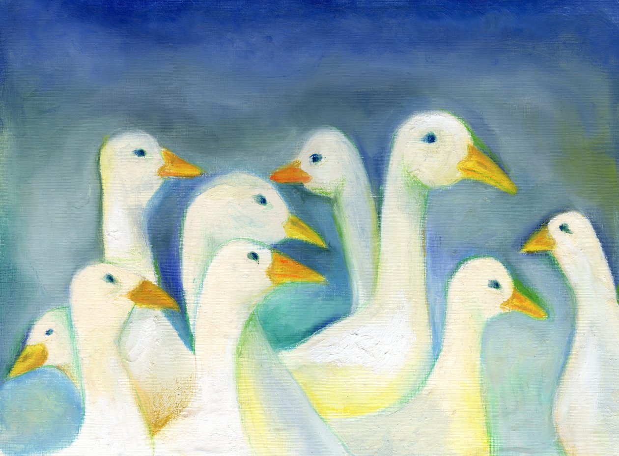 Gaggle, 2012 (oljepastell på papir) av Nancy Moniz Charalambous