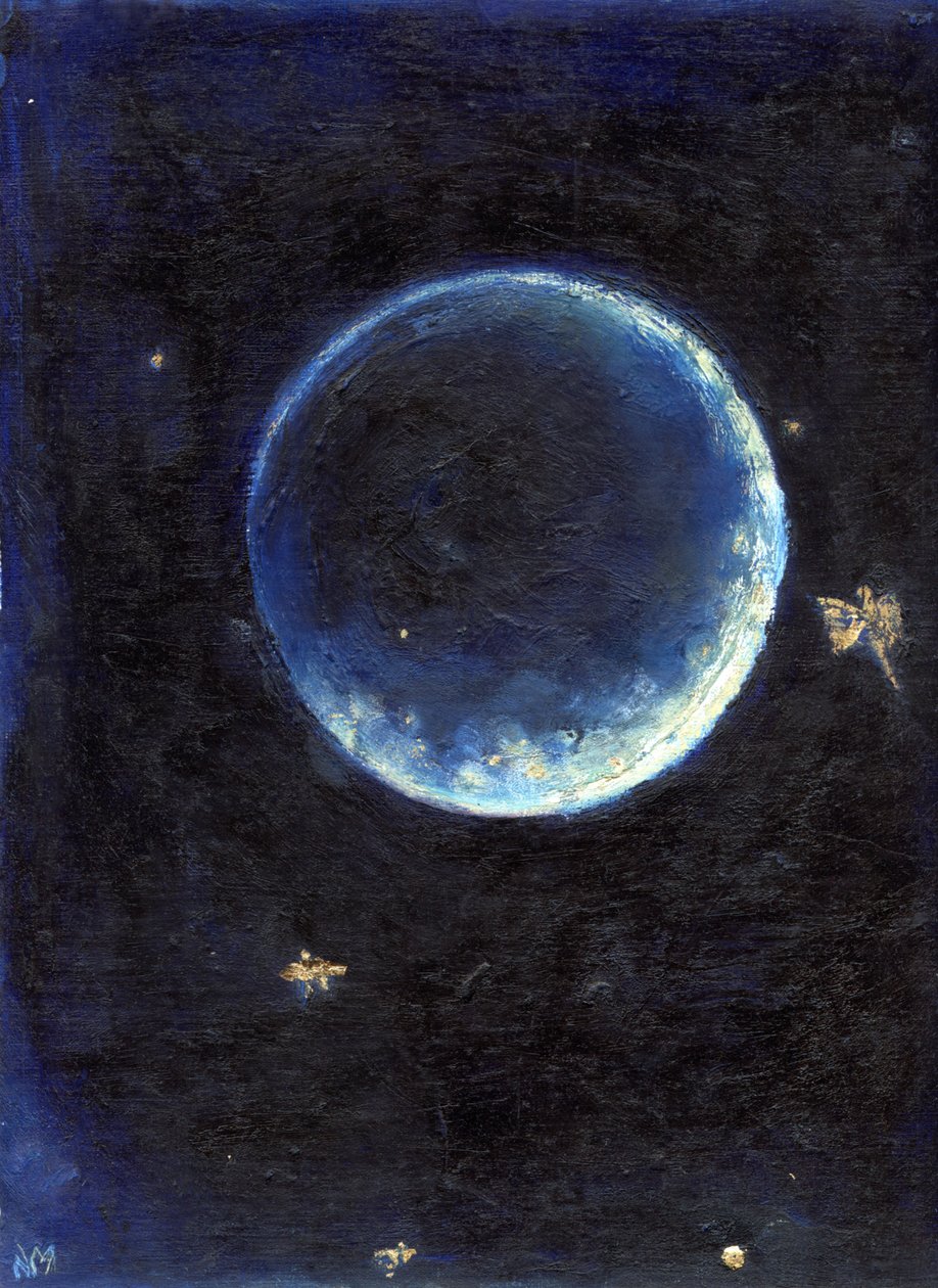 Lille Lune, 2014, (olje og bladgull på kort) av Nancy Moniz Charalambous