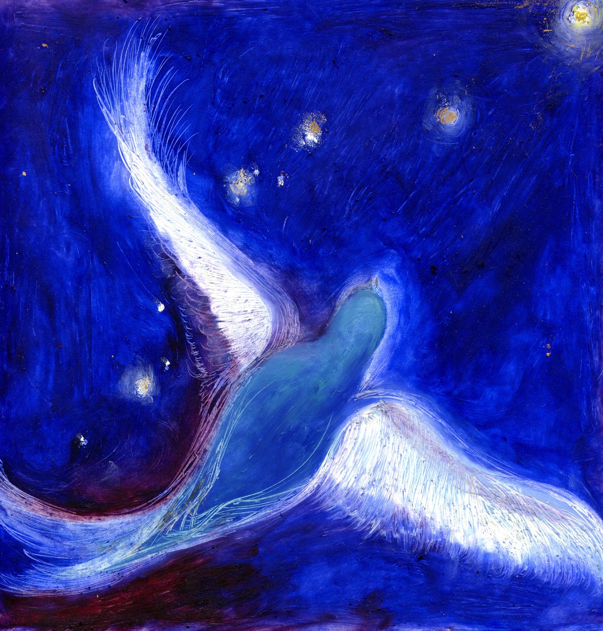 Star Bird, 2012, (olje og bladgull på kort) av Nancy Moniz Charalambous