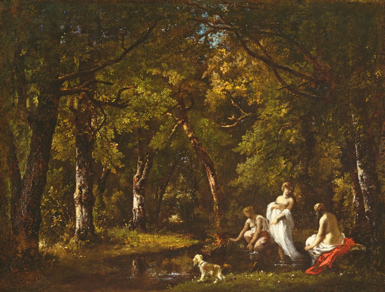 Bathers by a Woodland Stream, 1859 (olje på limforet lerret) av Narcisse Virgile Diaz de la Peña