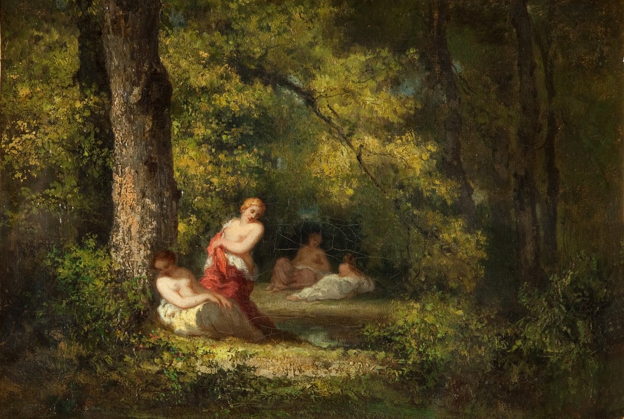 Fire nymfer i en skog av Narcisse Virgile Diaz de la Peña