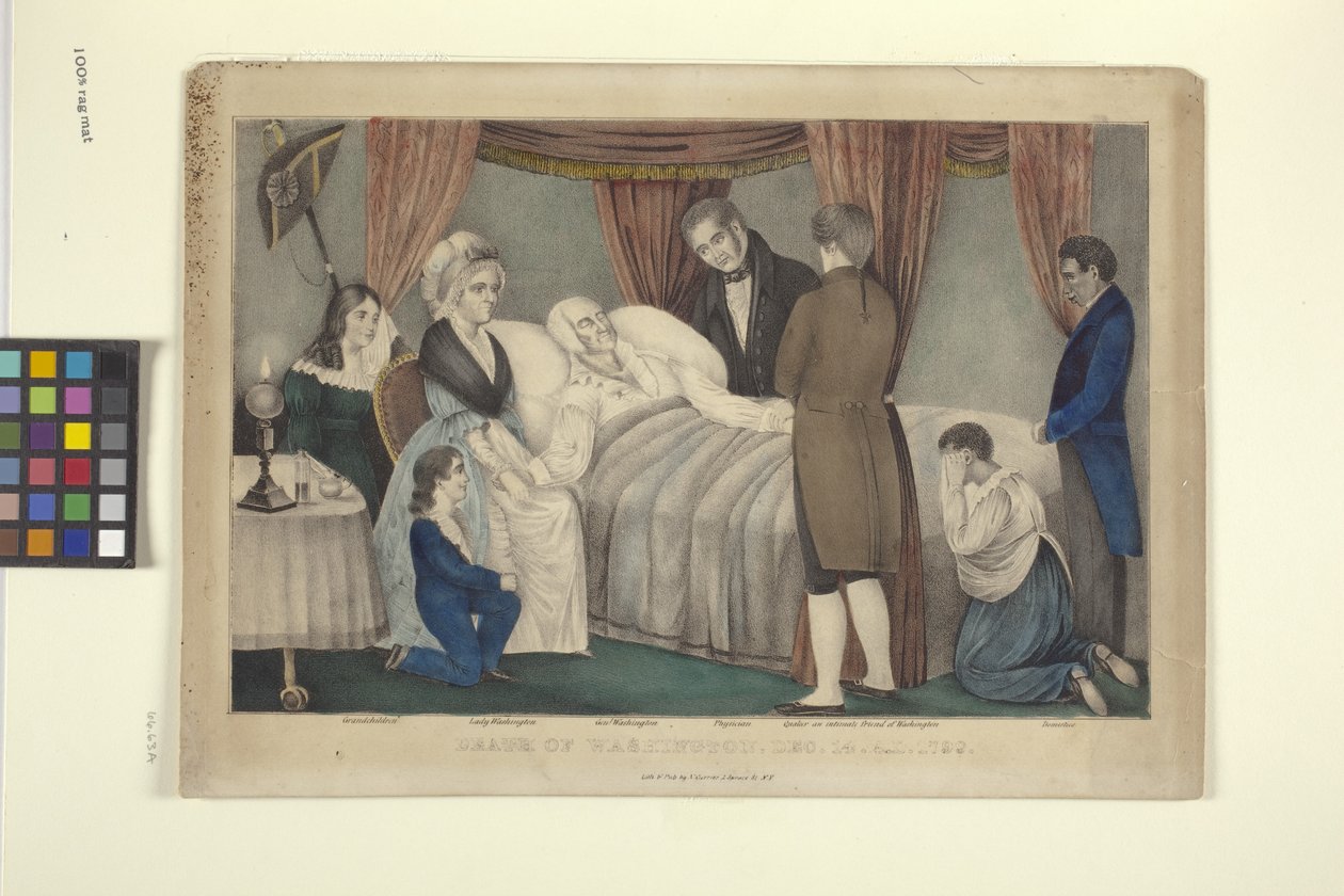 Death Of Washington (håndfarget litografi) av Nathaniel Currier