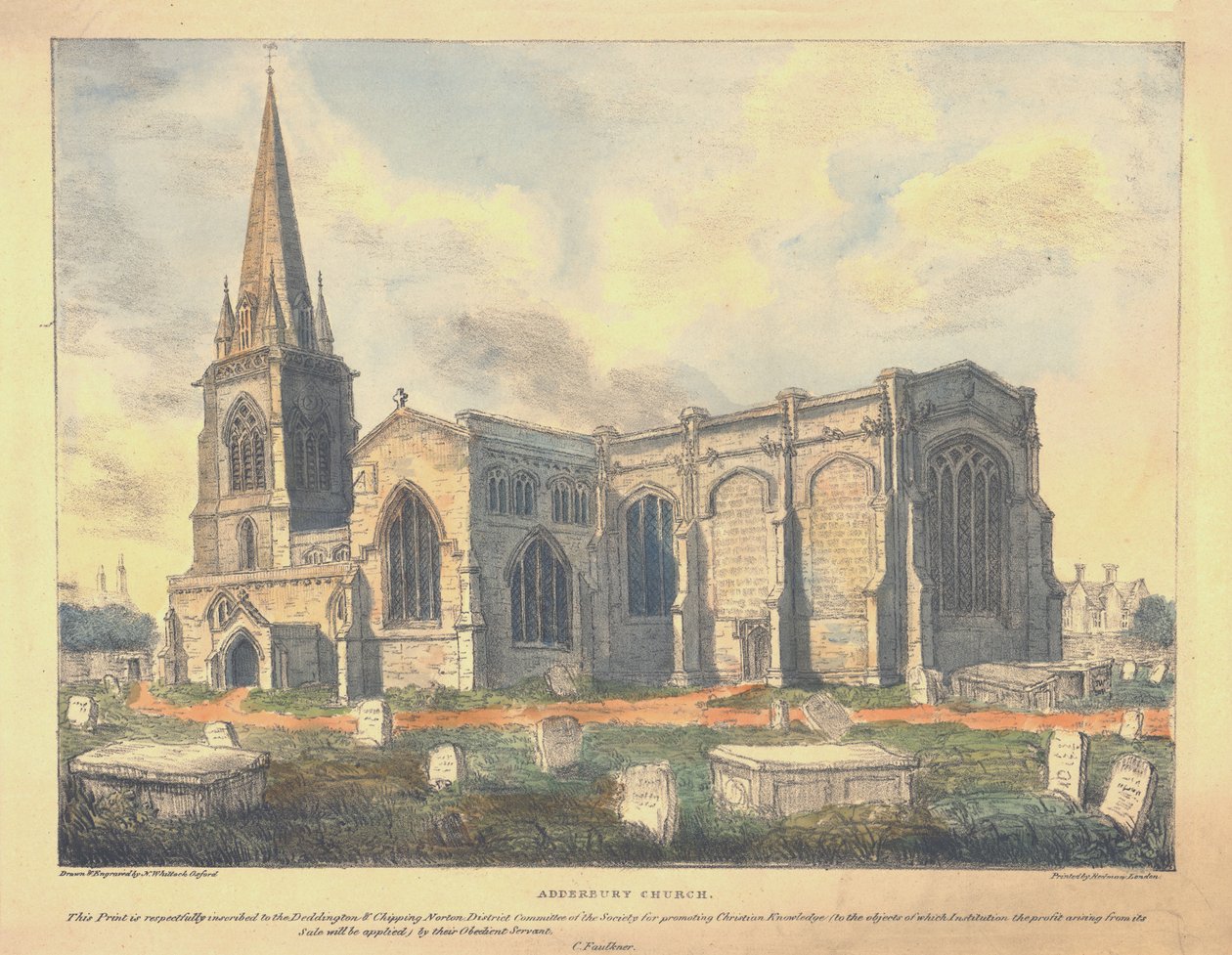 Adderbury kirke, c1830. av Nathaniel Whittock