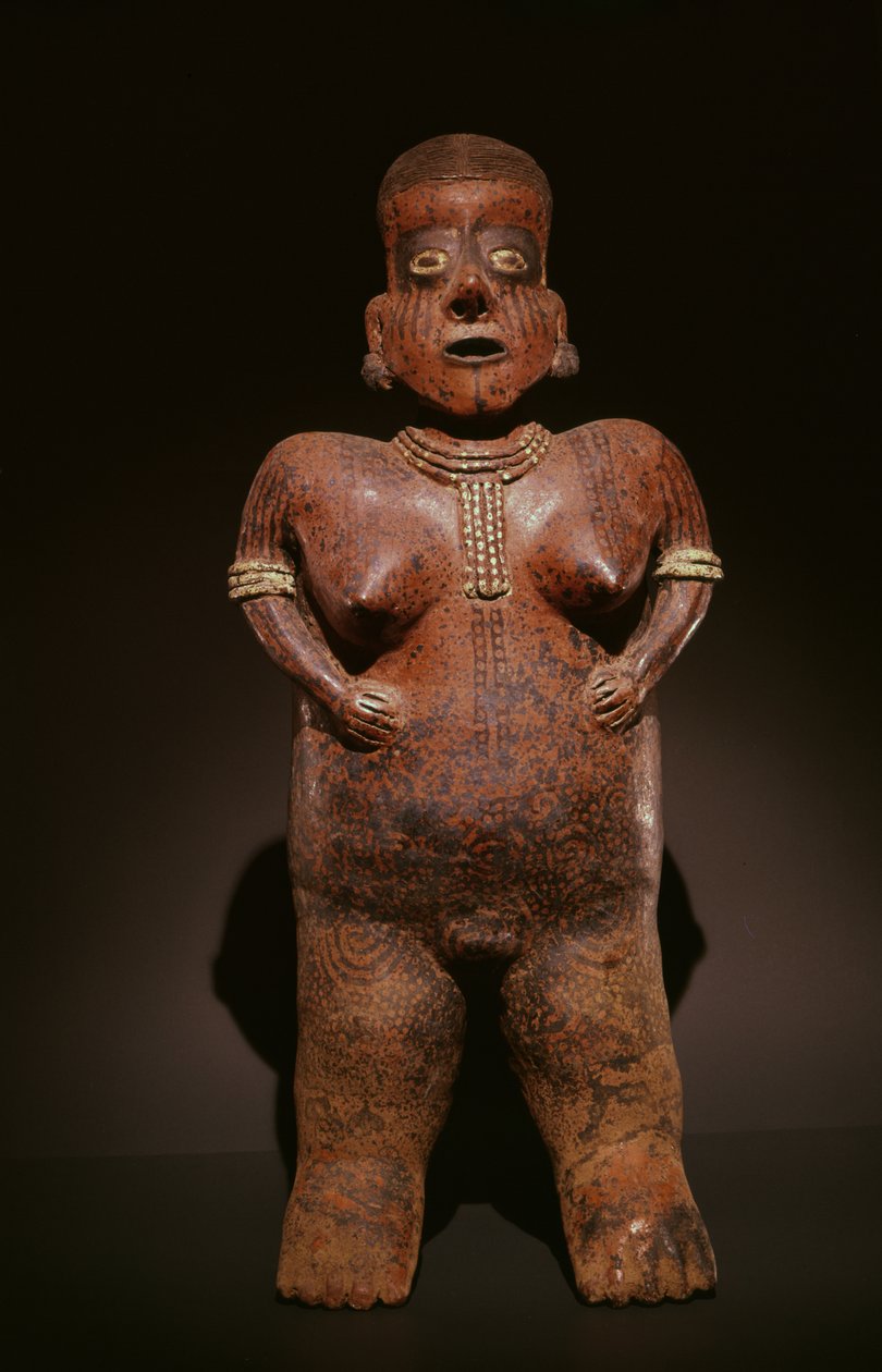 Figur som representerer en forseggjort malt kvinne (keramikk) av Nayarit