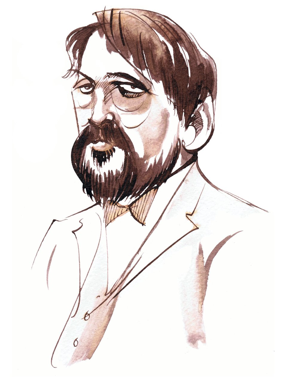 Achille-Claude Debussy , fransk komponist (1862-1918), sepia blekkportrett av Neale Osborne