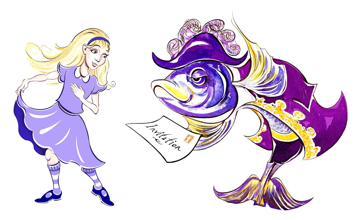 Alice and the Fish Footman - illustrasjon til Lewis Carrolls Alices Adventures in Wonderland (1865), 2005 av Neale Osborne