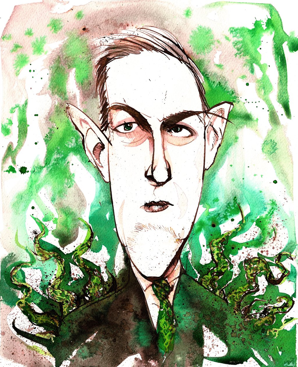 Den amerikanske skrekk- og science fiction-forfatteren Howard Phillips Lovecraft (1890-1937); karikatur av Neale Osborne