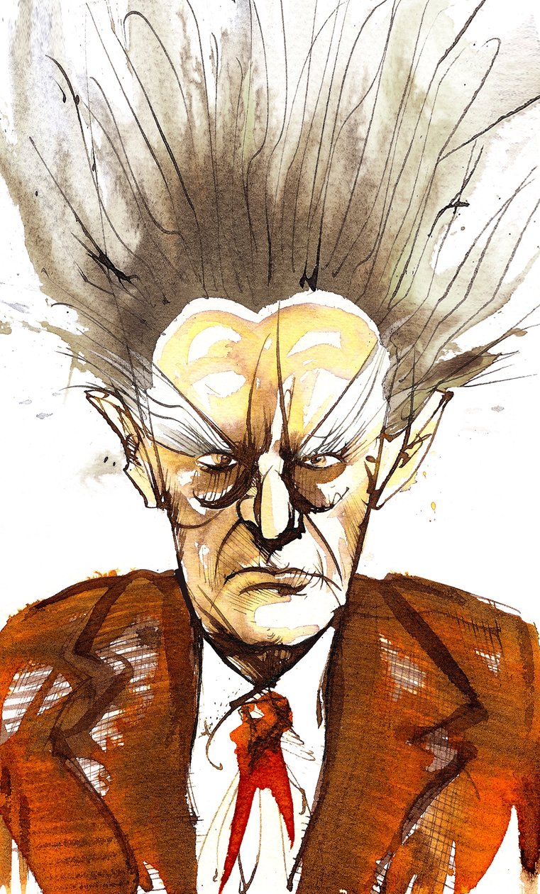Edgard Varèse, amerikansk komponist av fransk opprinnelse (1883-1965); karikatur av Neale Osborne