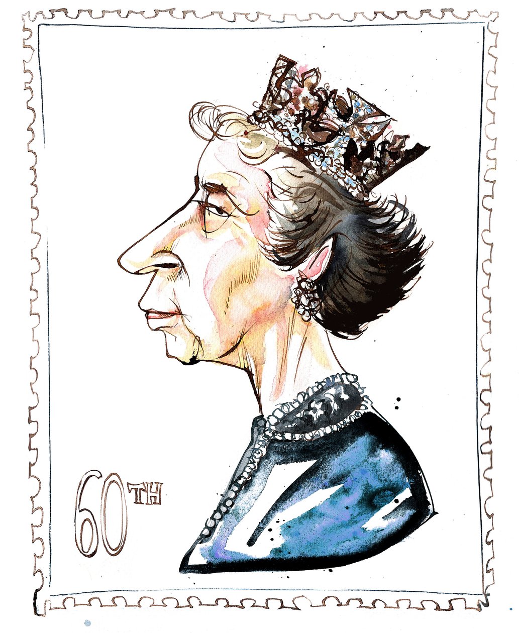 Elizabeth Windsor - karikatur av Neale Osborne