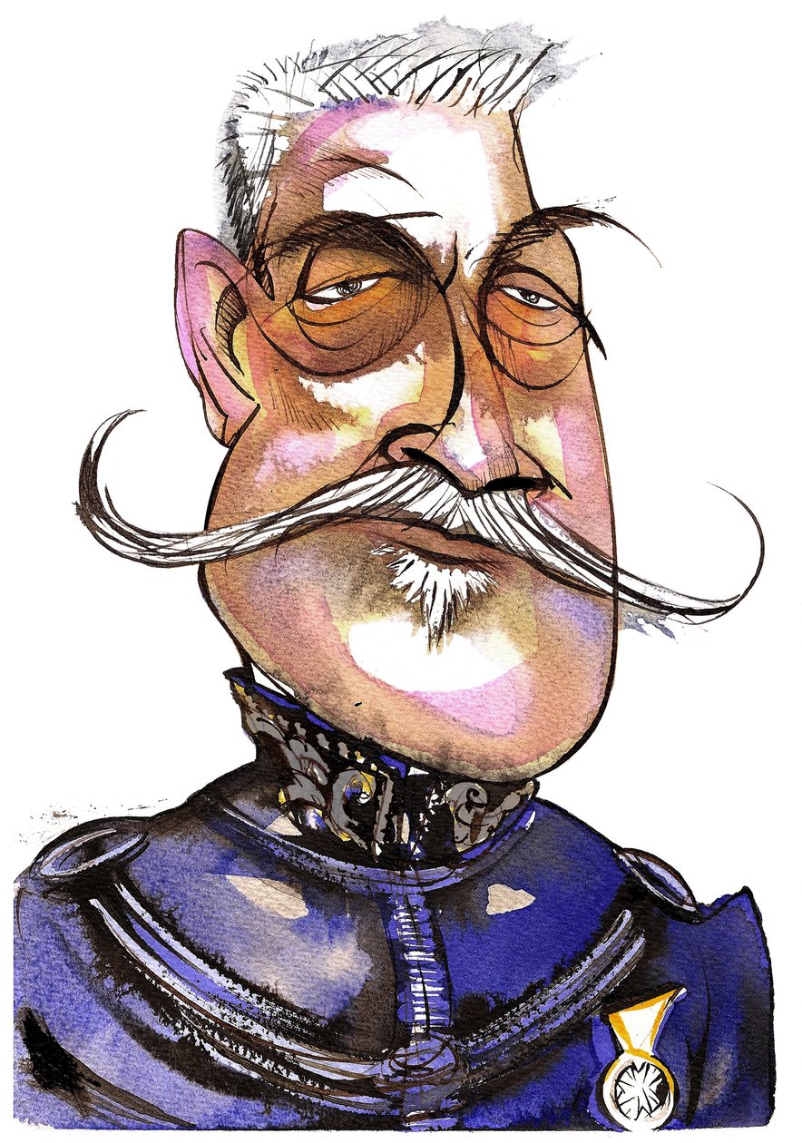 Ferdinand Foch-French Marshall (1851-1929); fargekarikatur av Neale Osborne