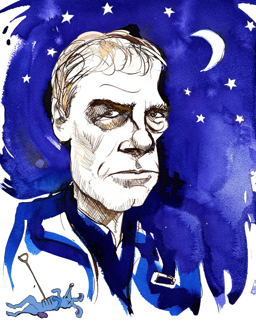 Mark Haddon, engelsk forfatter; karikert med referanse til hans roman fra 2003 The Curious Incident of the Dog in the Night-Time av Neale Osborne