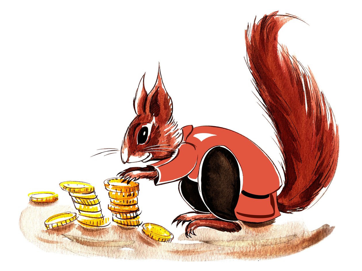 Money Squirrel - illustrasjon av finansiell allegori av Neale Osborne