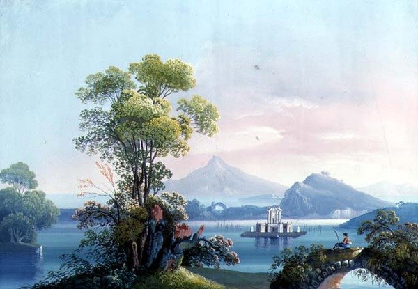 Napoli: Utsikt over Vesuv (gouache) av Neapolitan School