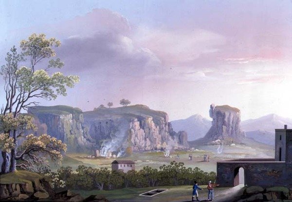 Napoli: Solfataia (gouache) av Neapolitan School
