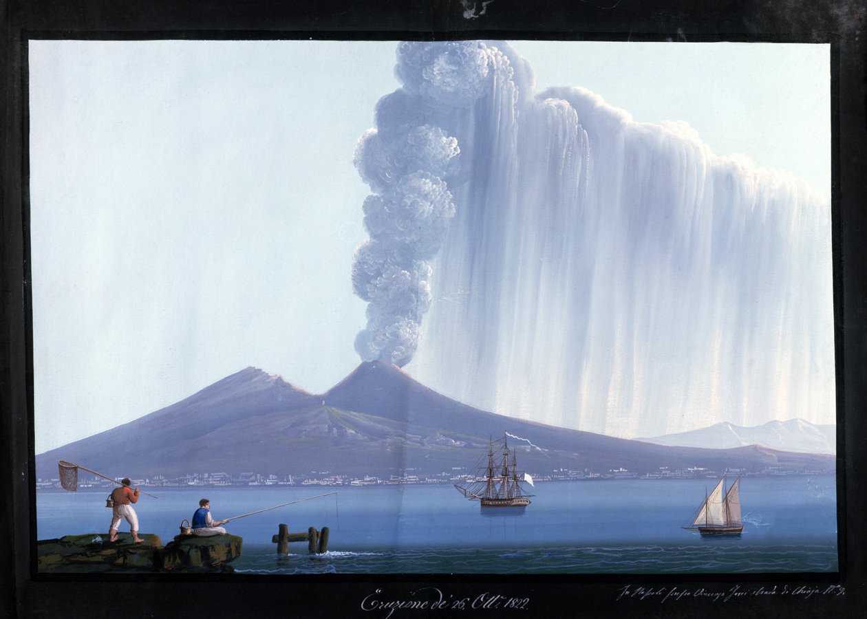 Napoli: Vesuv i utbrudd, 26. oktober 1822 (gouache) av Neapolitan School