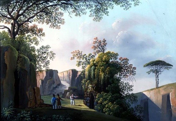 Napoli: Virgils grav ("gouache) av Neapolitan School