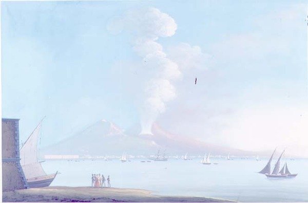 Vesuvs utbrudd (gouache) av Neapolitan School