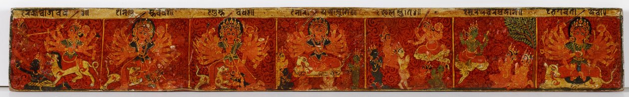 Devimahatmya manuskriptomslag (ugjennomsiktig wc på tre) av Nepalese School
