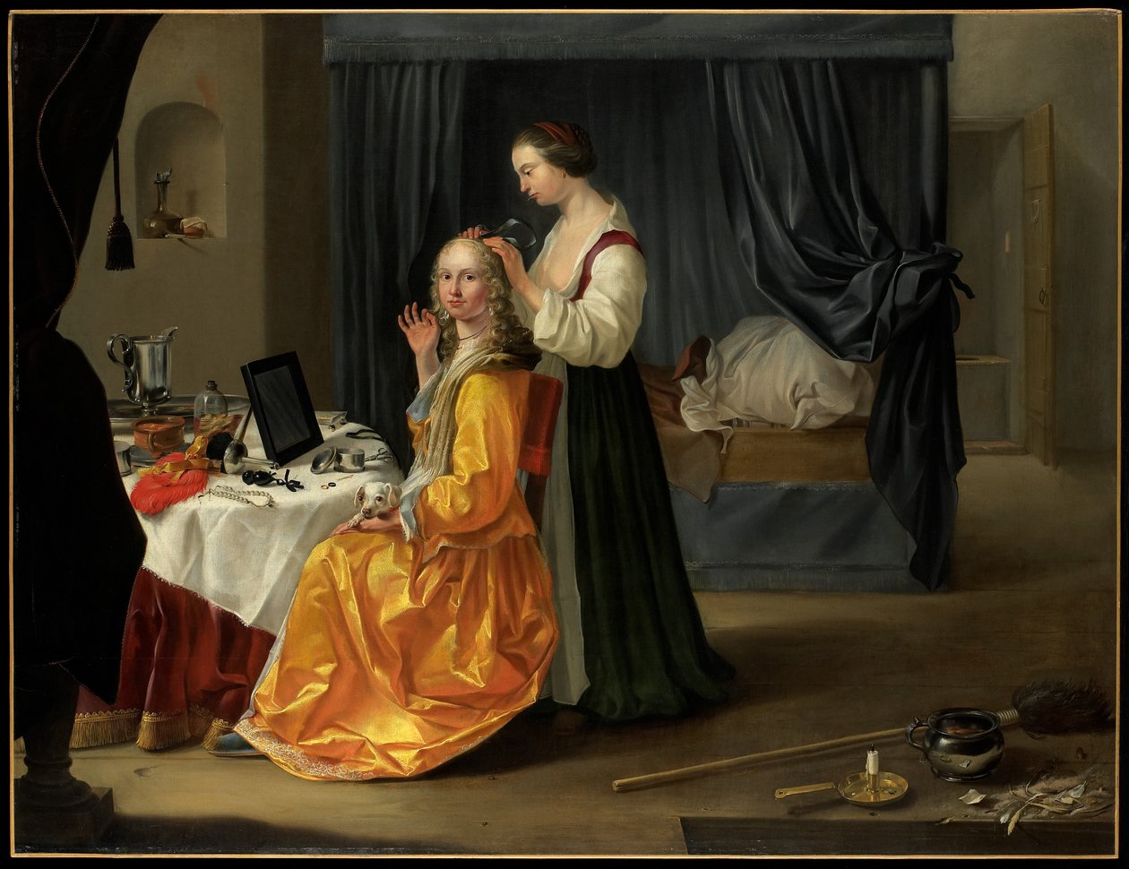 Dame ved hennes toalett, ca. 1650-60 av Netherlandish School