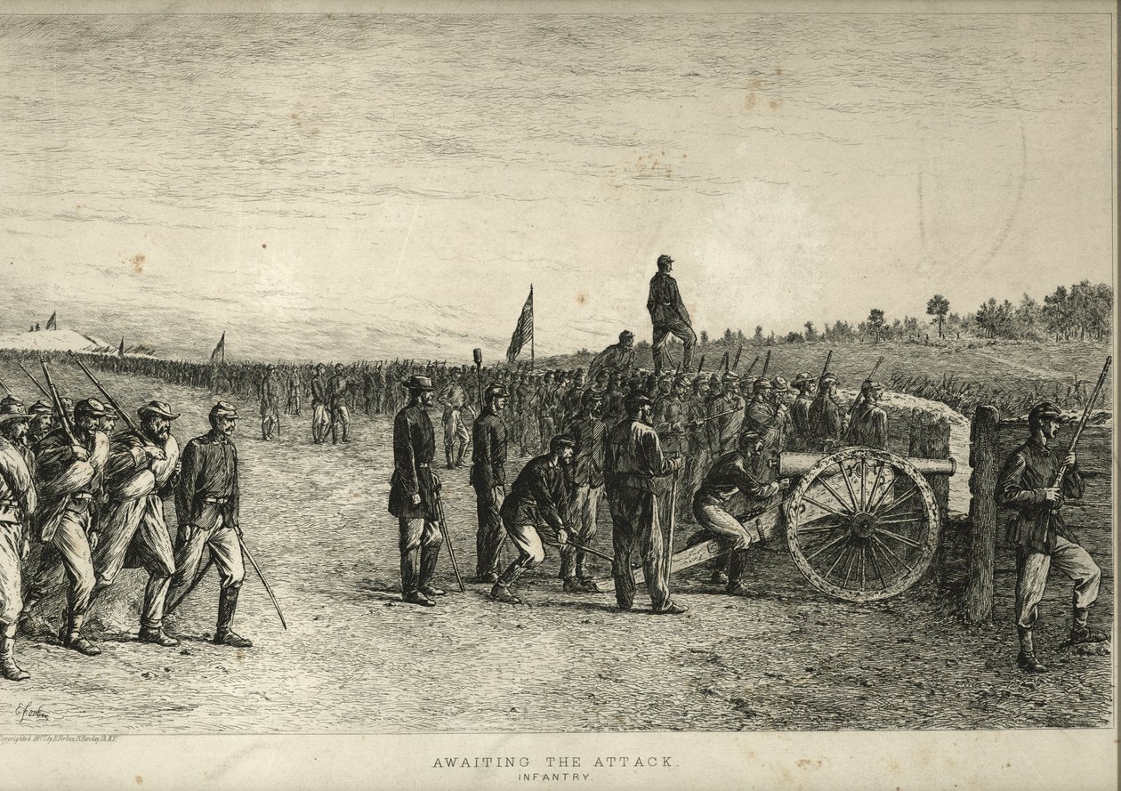 Venter på angrepet. Infanteri. av Edwin Austin Forbes