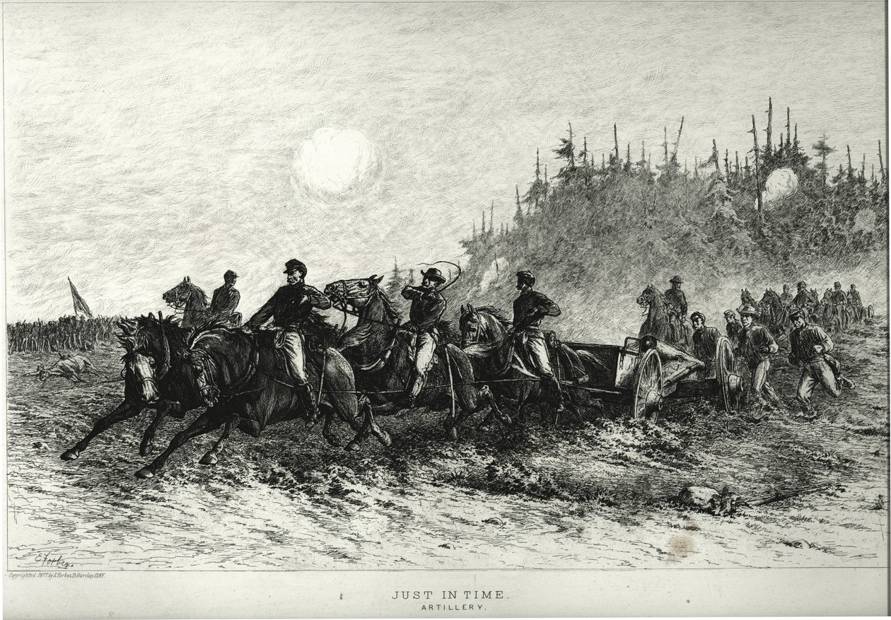 Akkurat i tide. Artilleri. av Edwin Austin Forbes