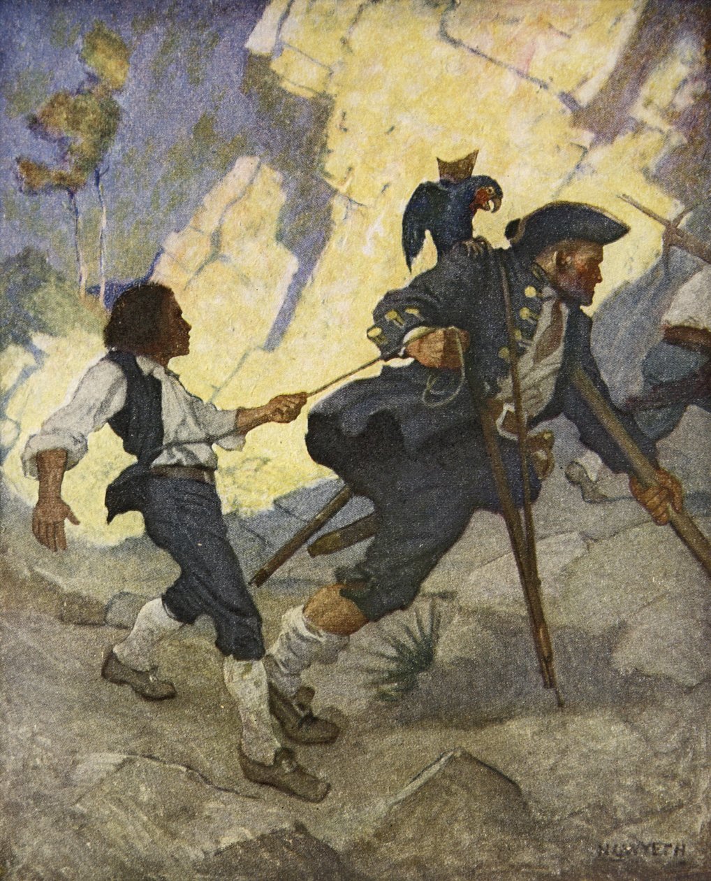 For hele verden ble jeg ledet som en dansende bjørn, en illustrasjon fra "Treasure Island" av Robert Louis Stevenson, pub. av Charles Scribners sønner, 1911 av Newell Convers Wyeth