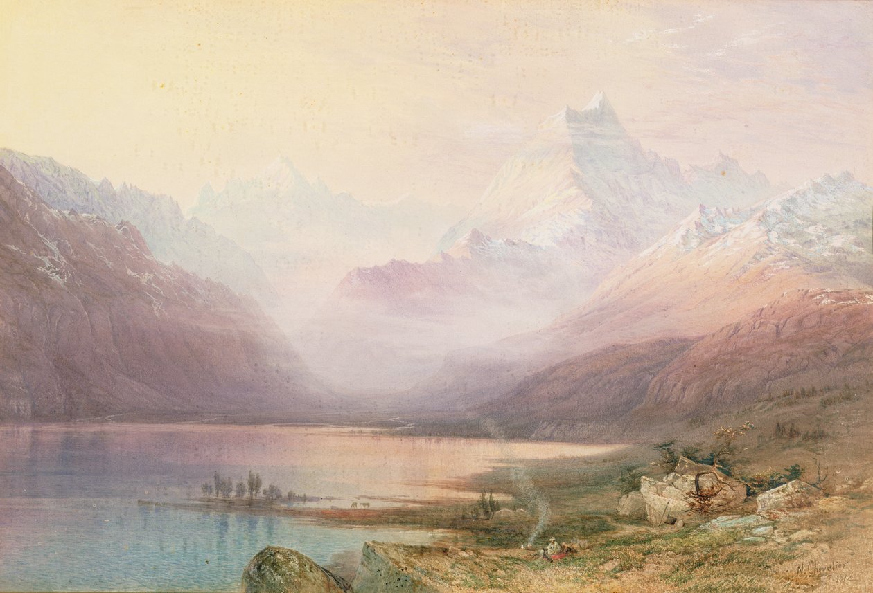 Mount Cook og Lake Pukaki, Sørøya, New Zealand, 1872 av Nicholas Chevalier