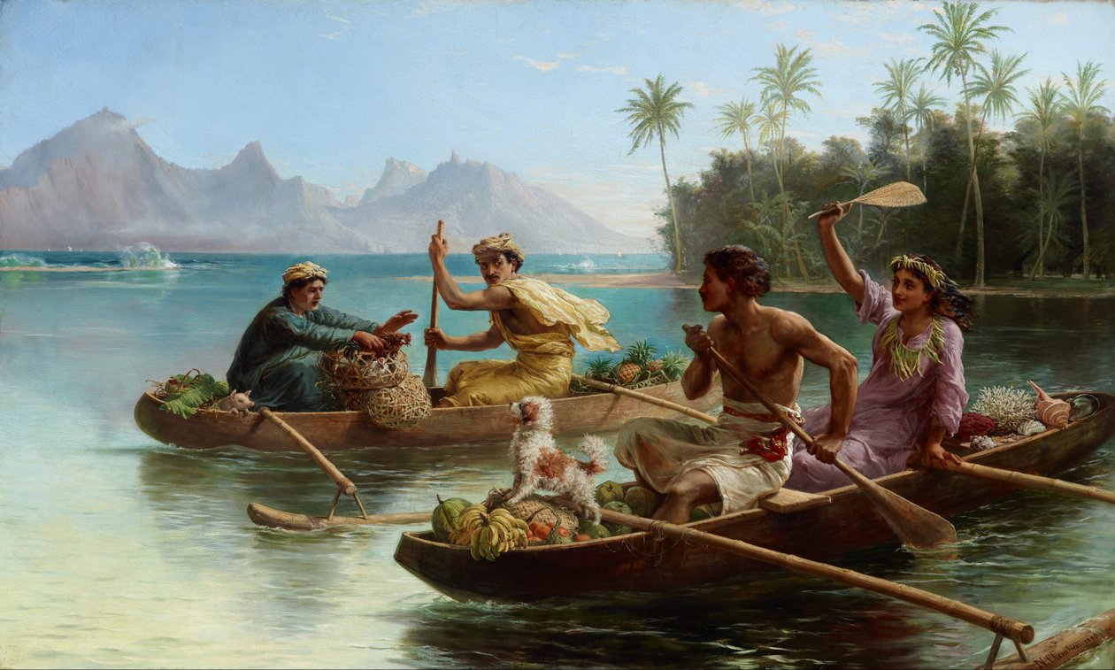 Løp til markedet, Tahiti av Nicholas Chevalier