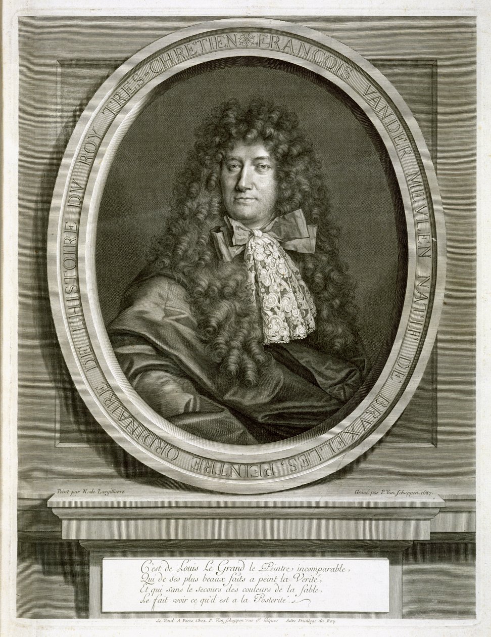 Adam Frans van der Meulen, gravert av Pierre Louis van Schuppen (1627-1702) 1687 av Nicolas de Largillière