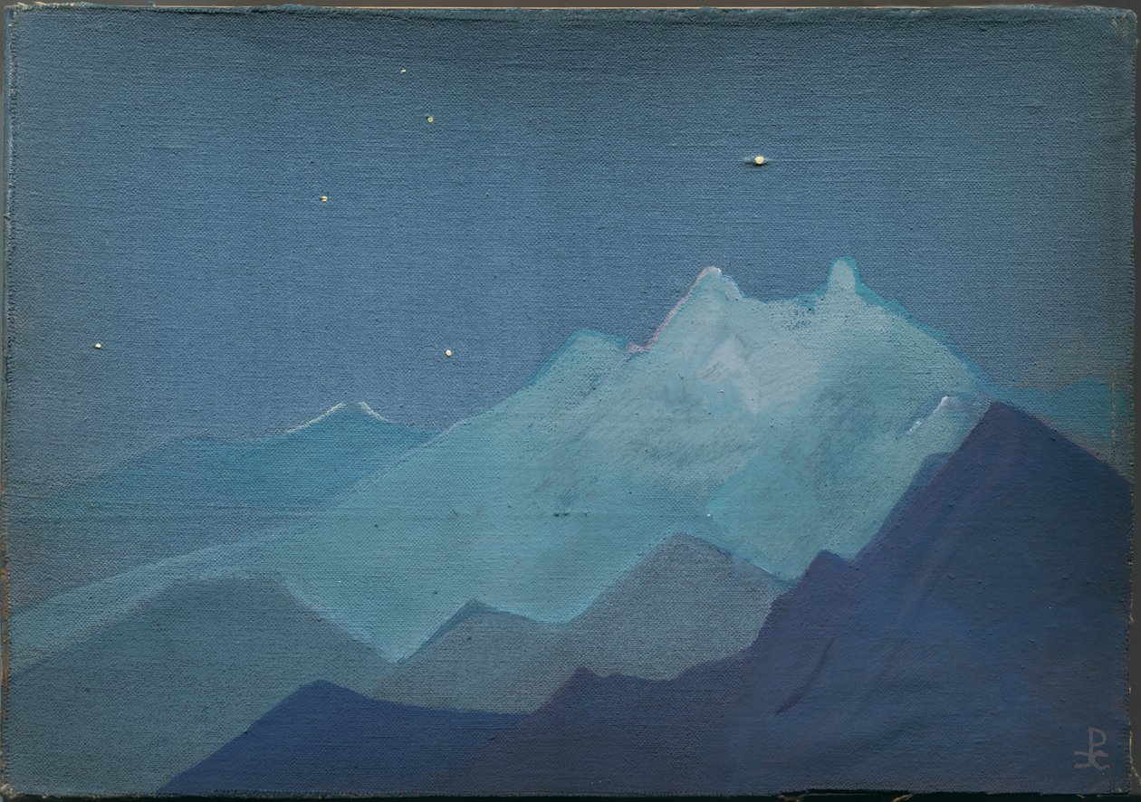 Himalaya, månelyse fjell, skisse, 1933 av Nicholas Roerich