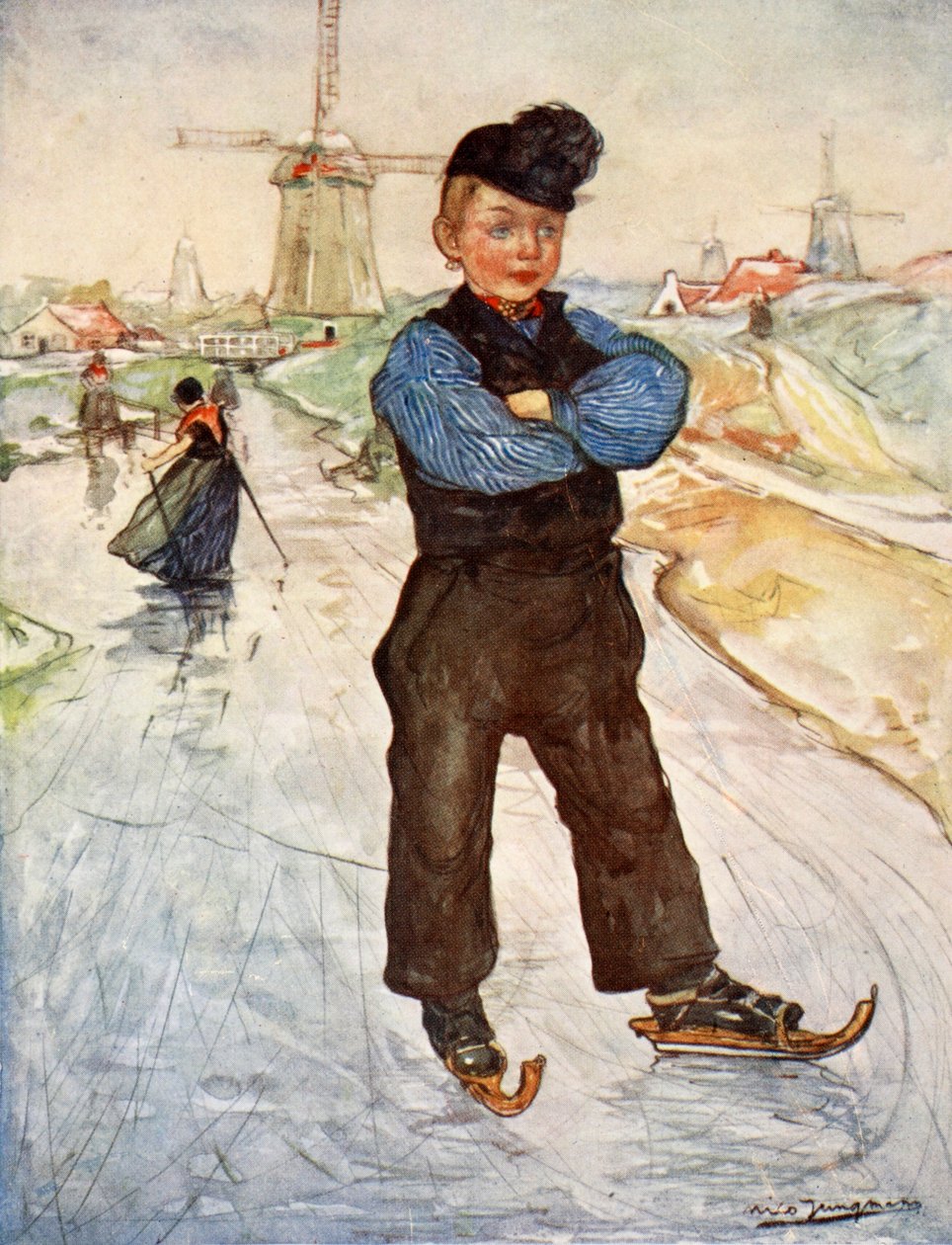 En bondegutt fra Veere på skøyter, 1904 av Nico Jungman
