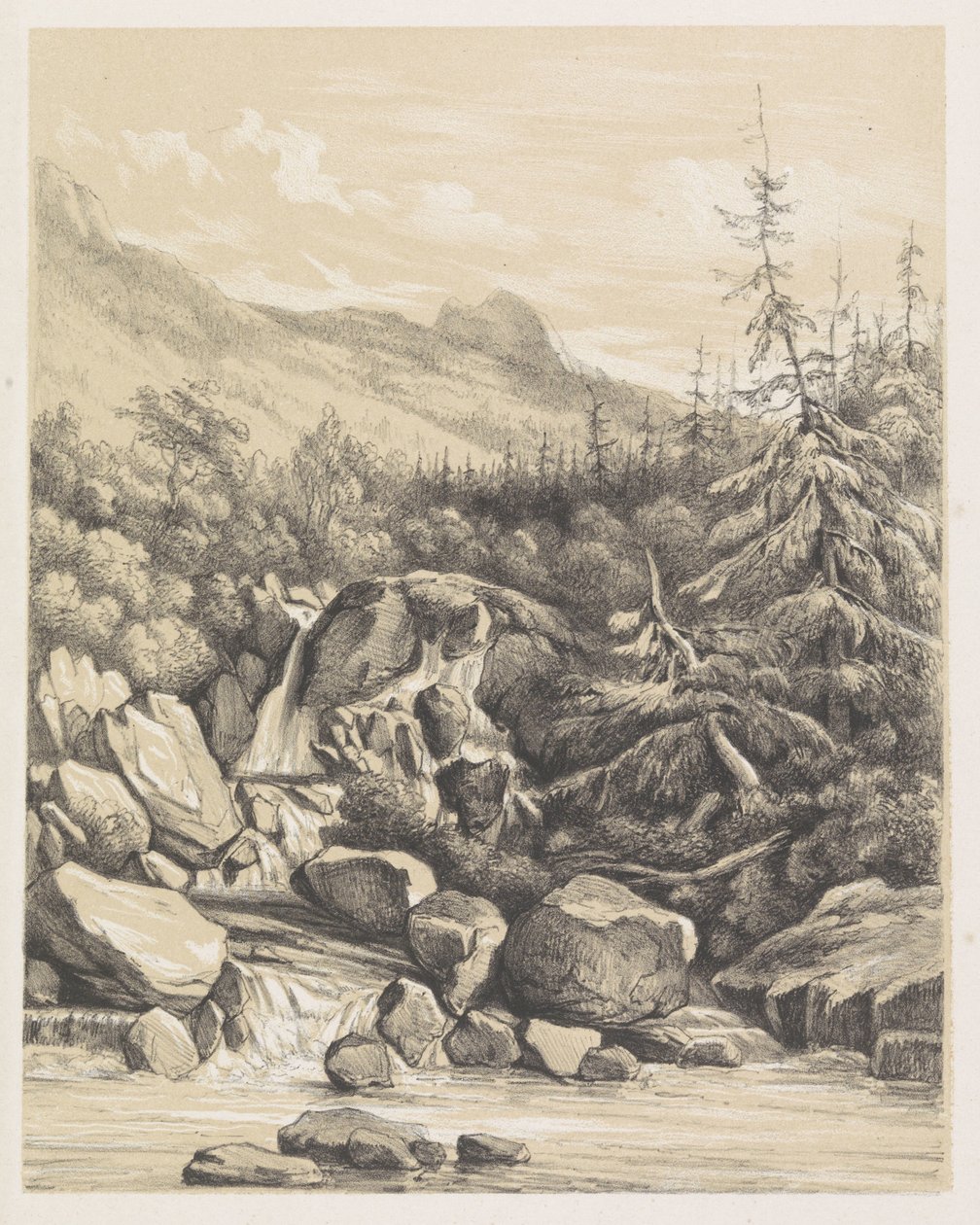 Fjelllandskap med foss av Nicolaas Barnouw