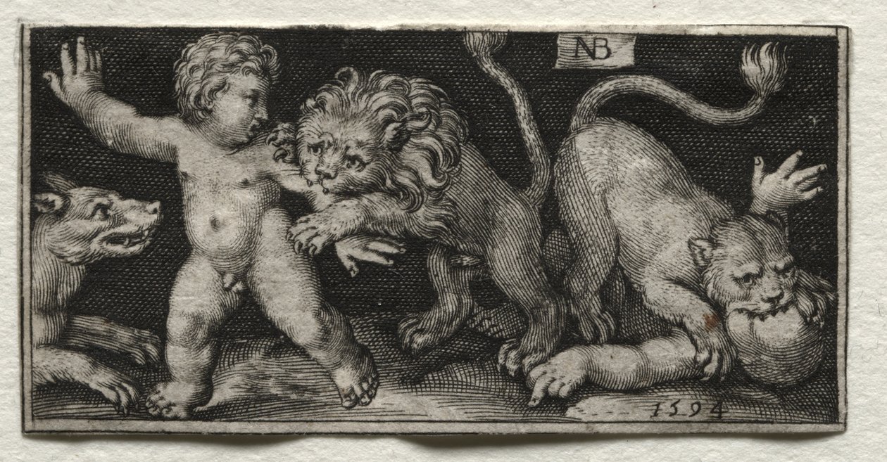 Løver angriper barn av Nicolaes de Bruyn