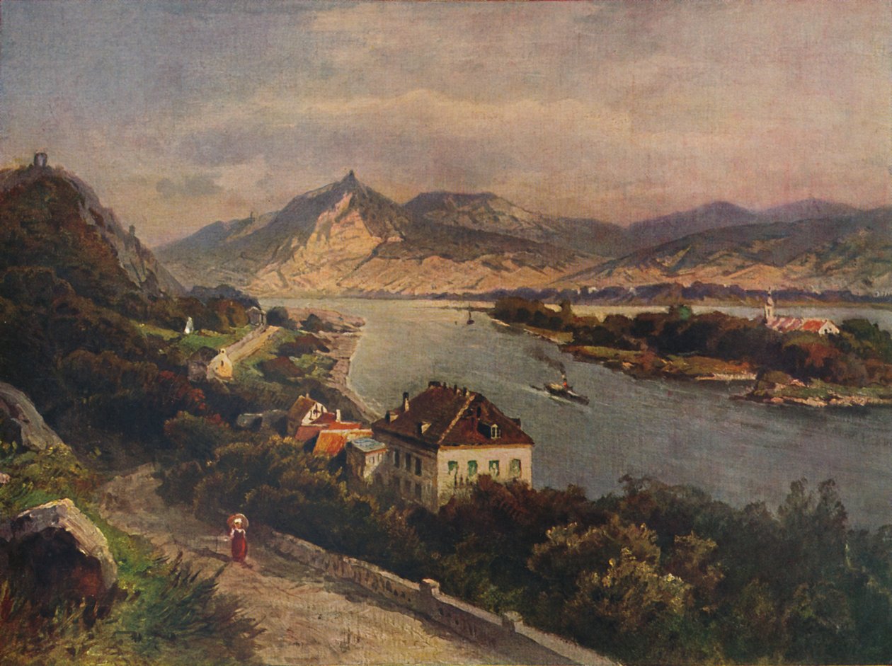 Rolandseck - øya Nonnenwerth og Siebeneberge, 1923. av Nicolai Astudin